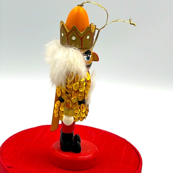 Pottery Barn wooden nutcracker furry hair sequin jacket hand painted mouth opens - Picture 4 of 11